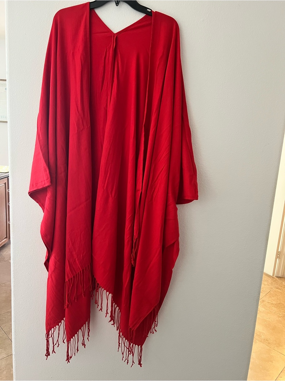 Pashmina Red Draped Fringe Shawl